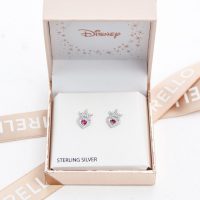 Pink Crystal Heart Disney Σκουλαρίκια Ασήμι 925
