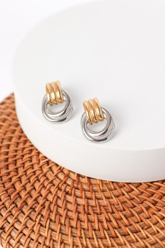 Two Tone Rope Stainless Steel Καρφωτά Σκουλαρίκια
