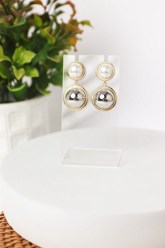 Two Tone Half Dot Half Pearl Σκουλαρίκια Stainless Steel