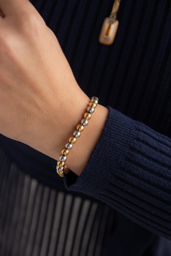 Two Tone Stainless Steel Ελαστικό Βραχιόλι