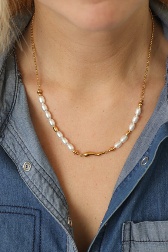 Pearl Smooth Stainless Steel Κολιέ Με Πέρλες