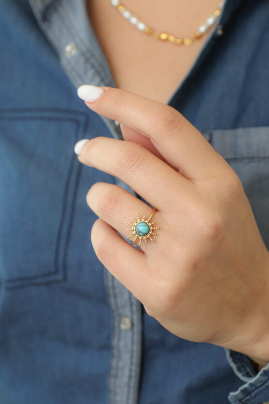 Ήλιος Δαχτυλίδι Stainless Steel Με Τυρκουάζ