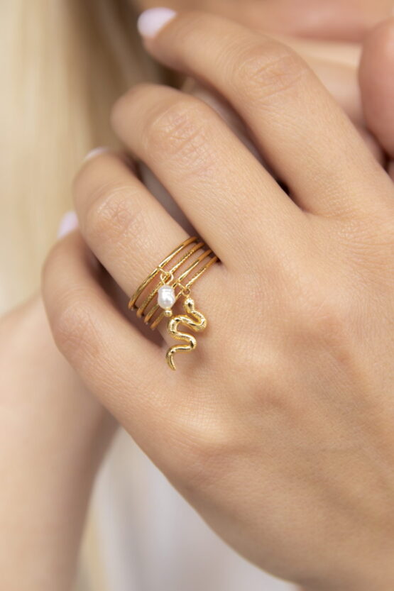 Φιδάκι Με Πέρλα Stainless Steel Δαχτυλίδι