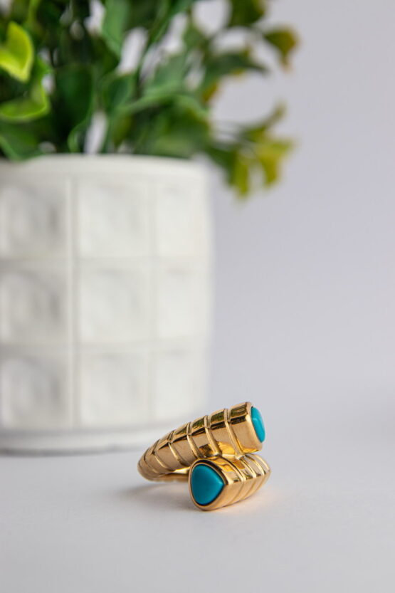 Βίβιαν Stainless Steel Δαχτυλίδι Με Τυρκουάζ Πέτρες