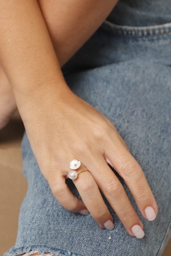 Ρομάτζι Δαχτυλίδι Με Πέρλα Stainless Steel