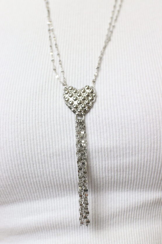 Long Ηeart Stainless Steel Κολιέ
