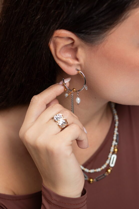 Two Tone Urban Pearl Hoops Σκουλαρίκια