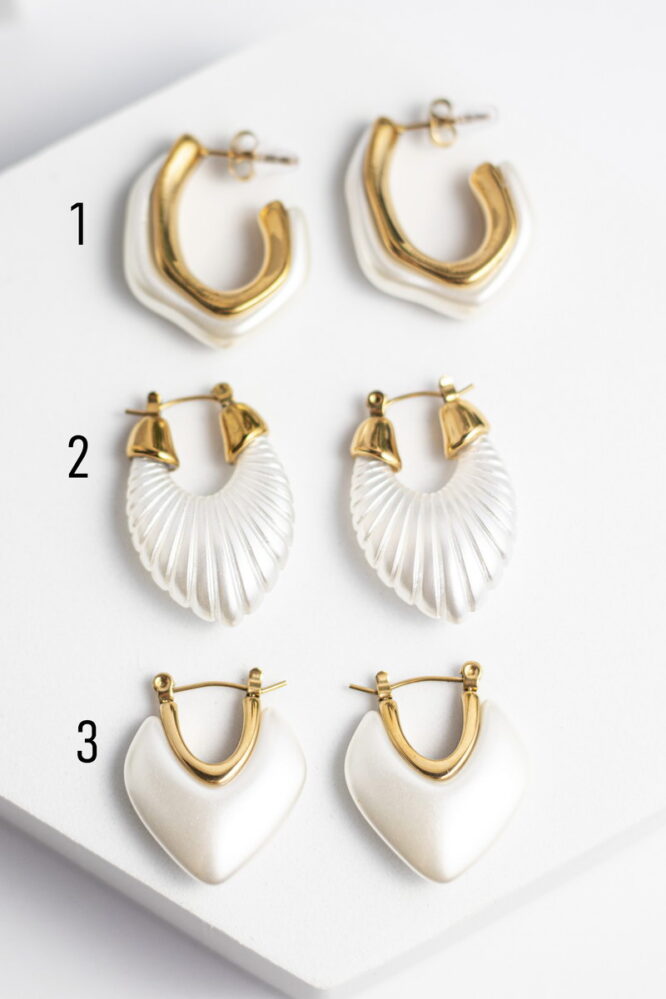 Glossy Pearl Color Stainless Steel Σκουλαρίκια