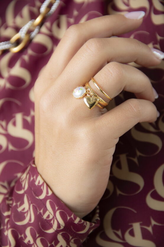 Κρεμαστή Πέρλα Και Κάρδια Δαχτυλίδι Stainless Steel