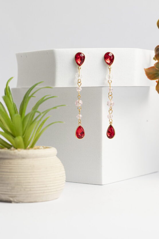 Red Crystal Σκουλαρίκια Stainless Steel