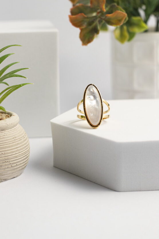 White Shell Stainless Steel Δαχτυλίδι