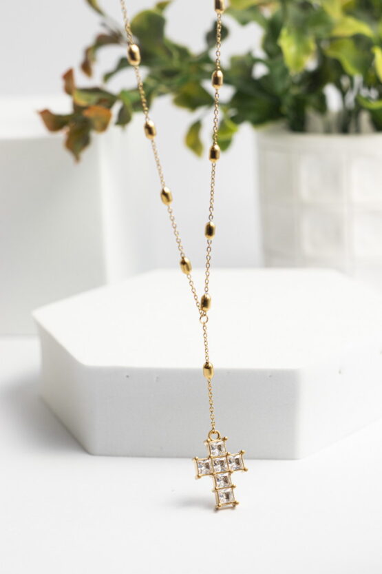 Cross Stainless Steel Κολιέ Με Ζιργκόν Σχέδιο 4