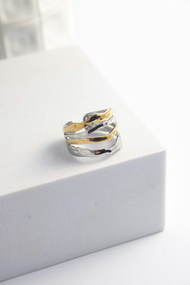 Two Tone Stainless Steel Four Wave Δαχτυλίδι