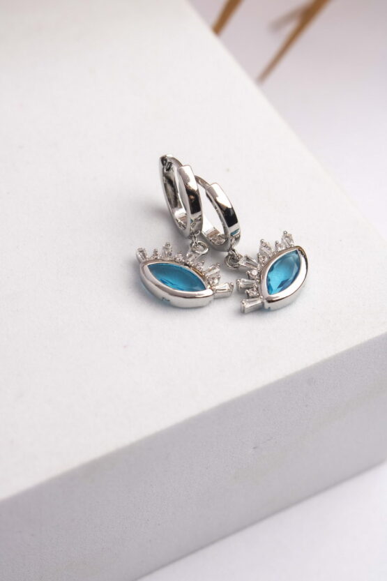 Ασημί Κρικάκια με Τυρκουάζ Ματάκι Σκουλαρίκια