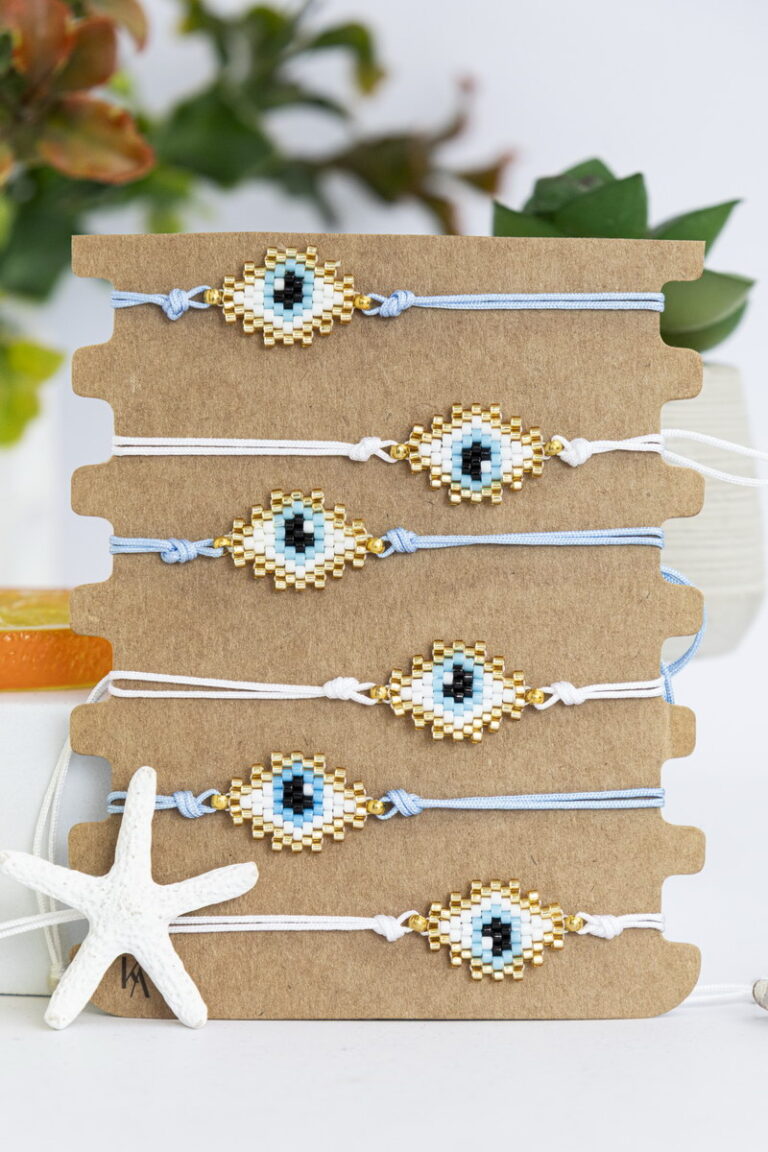 Καρτέλα Miyuki Μάτι Χειροποίητο Βραχιόλι (Γαλάζιο-Άσπρο)