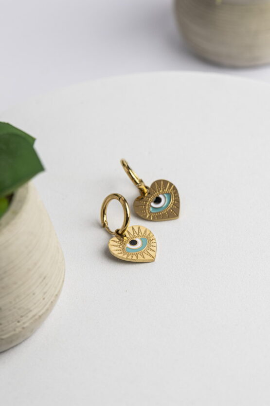 Evil Eye Κρεμαστές Καρδούλες Κρικάκια Stainless Steel